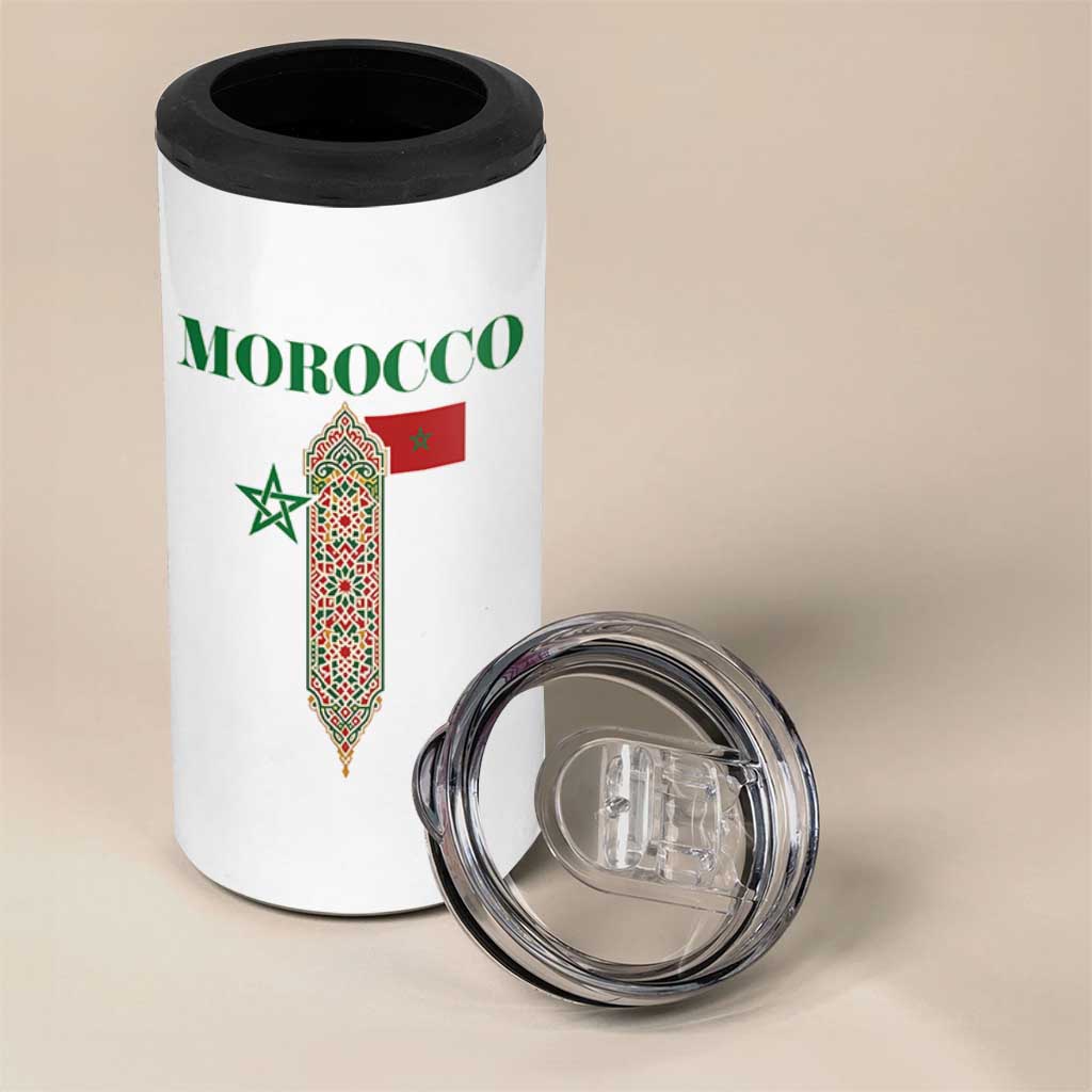 Traditional Moroccan Mosaic Archway Graphic 4 in 1 Can Cooler Tumbler Morocco Architecture Tile Pattern