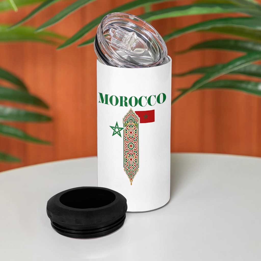 Traditional Moroccan Mosaic Archway Graphic 4 in 1 Can Cooler Tumbler Morocco Architecture Tile Pattern