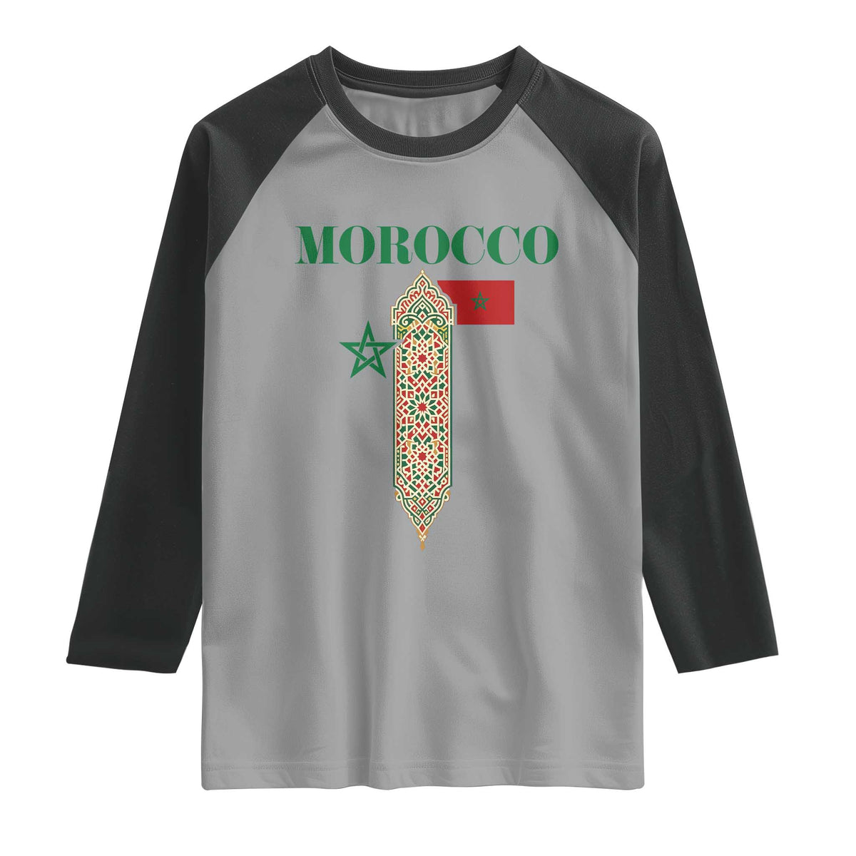 Traditional Moroccan Mosaic Archway Graphic Raglan Shirt Morocco Architecture Tile Pattern