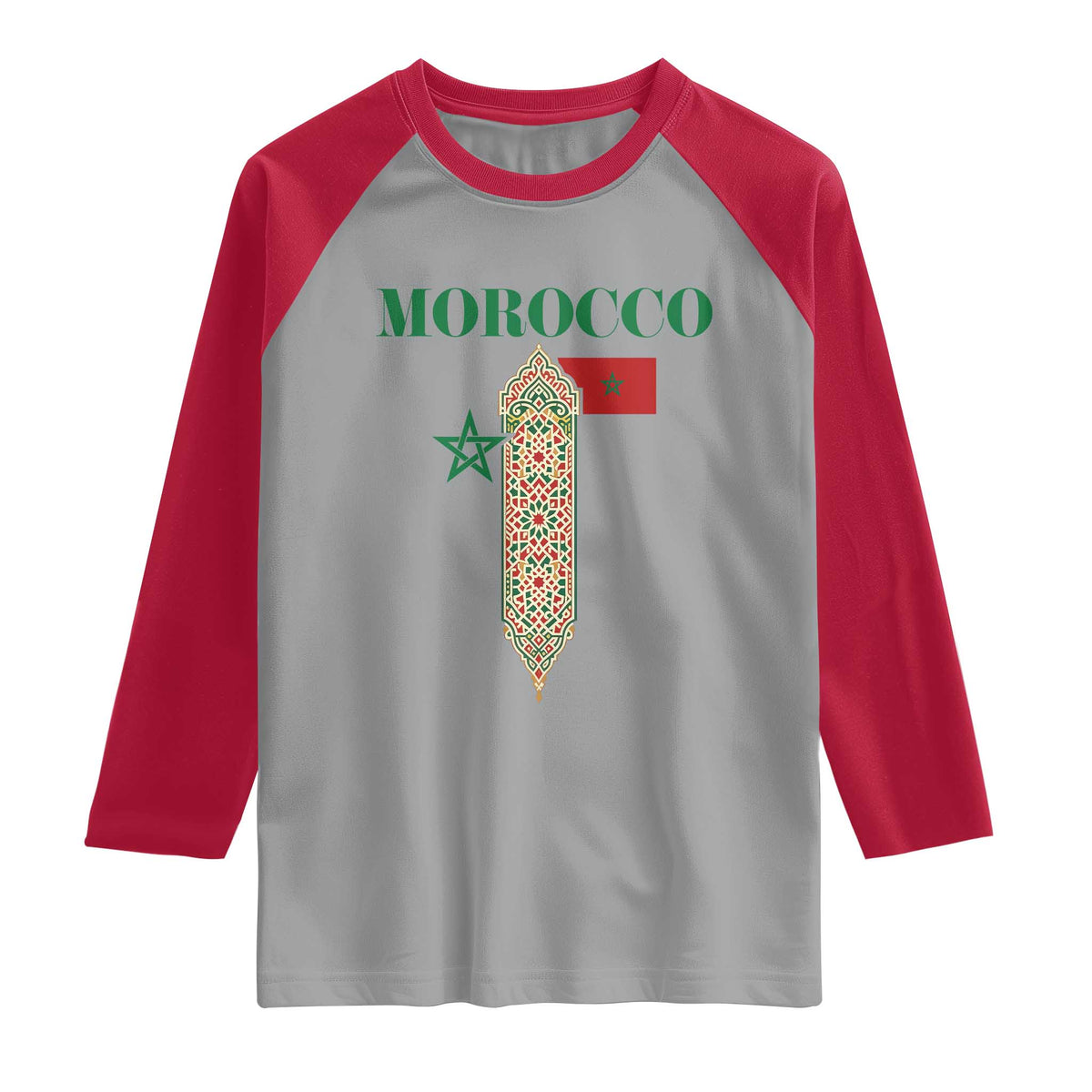 Traditional Moroccan Mosaic Archway Graphic Raglan Shirt Morocco Architecture Tile Pattern