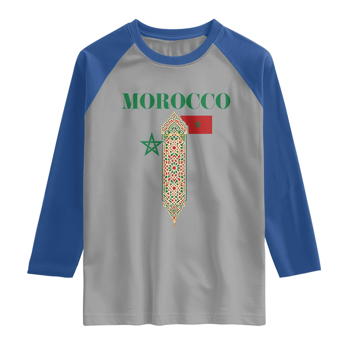 Traditional Moroccan Mosaic Archway Graphic Raglan Shirt Morocco Architecture Tile Pattern