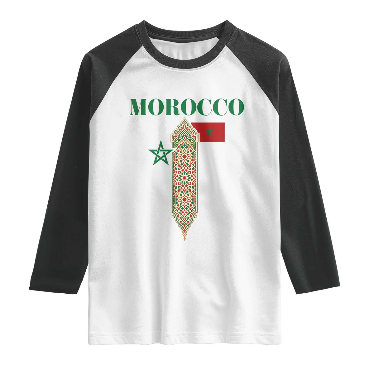 Traditional Moroccan Mosaic Archway Graphic Raglan Shirt Morocco Architecture Tile Pattern