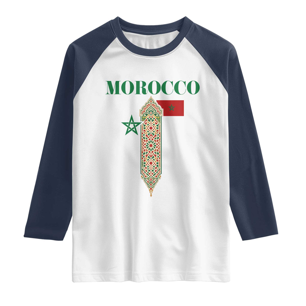 Traditional Moroccan Mosaic Archway Graphic Raglan Shirt Morocco Architecture Tile Pattern