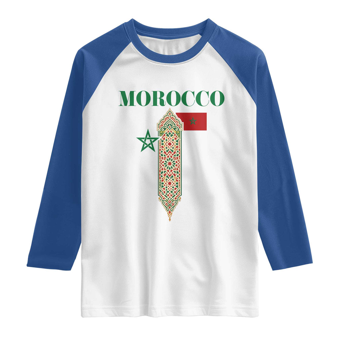 Traditional Moroccan Mosaic Archway Graphic Raglan Shirt Morocco Architecture Tile Pattern