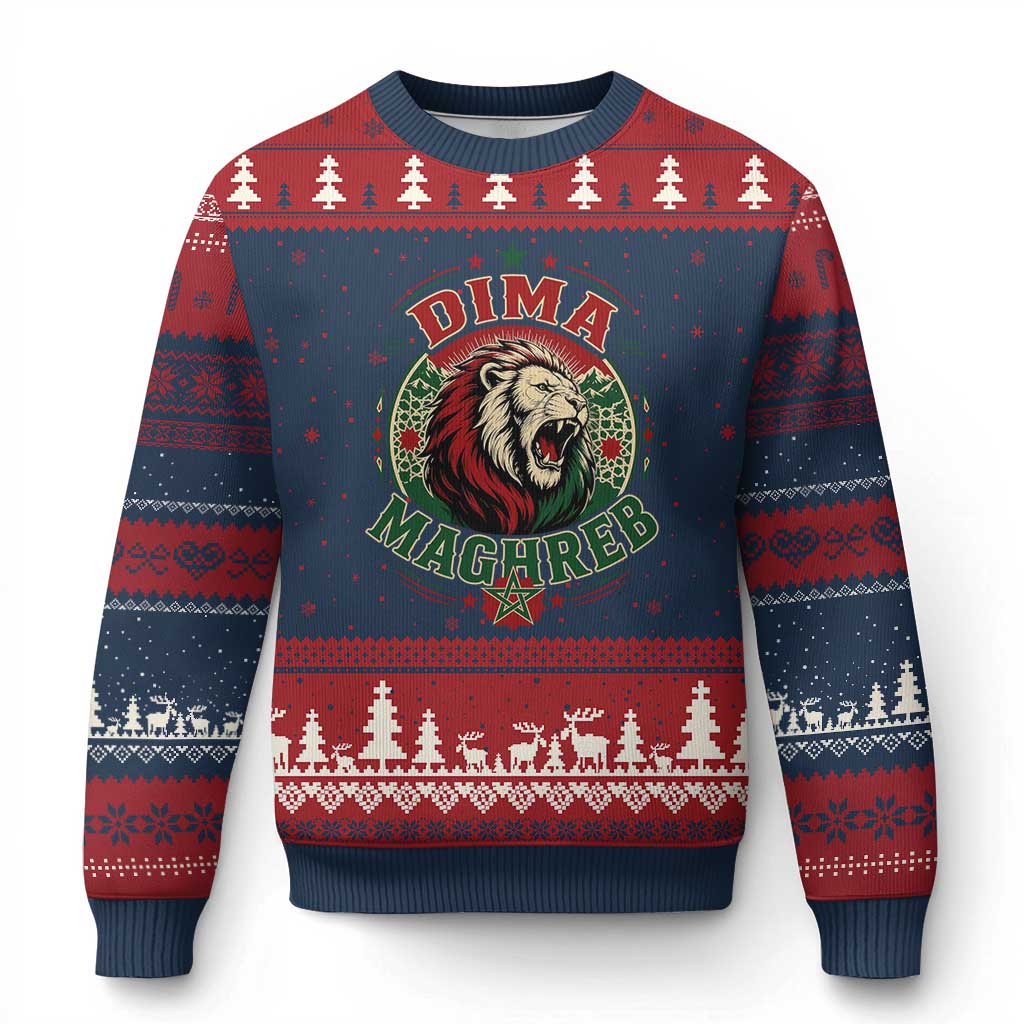 Dima Maghreb Morocco Lion Roar Ugly Christmas Sweater Proud Patriotic Moroccan Spirit Heritage Support