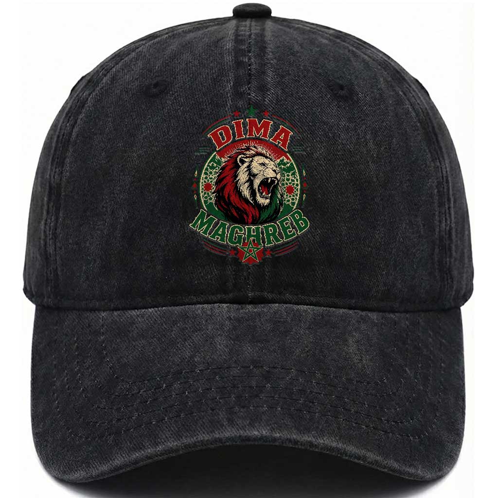 Dima Maghreb Morocco Lion Roar Washed Cotton Baseball Cap Proud Patriotic Moroccan Spirit Heritage Support