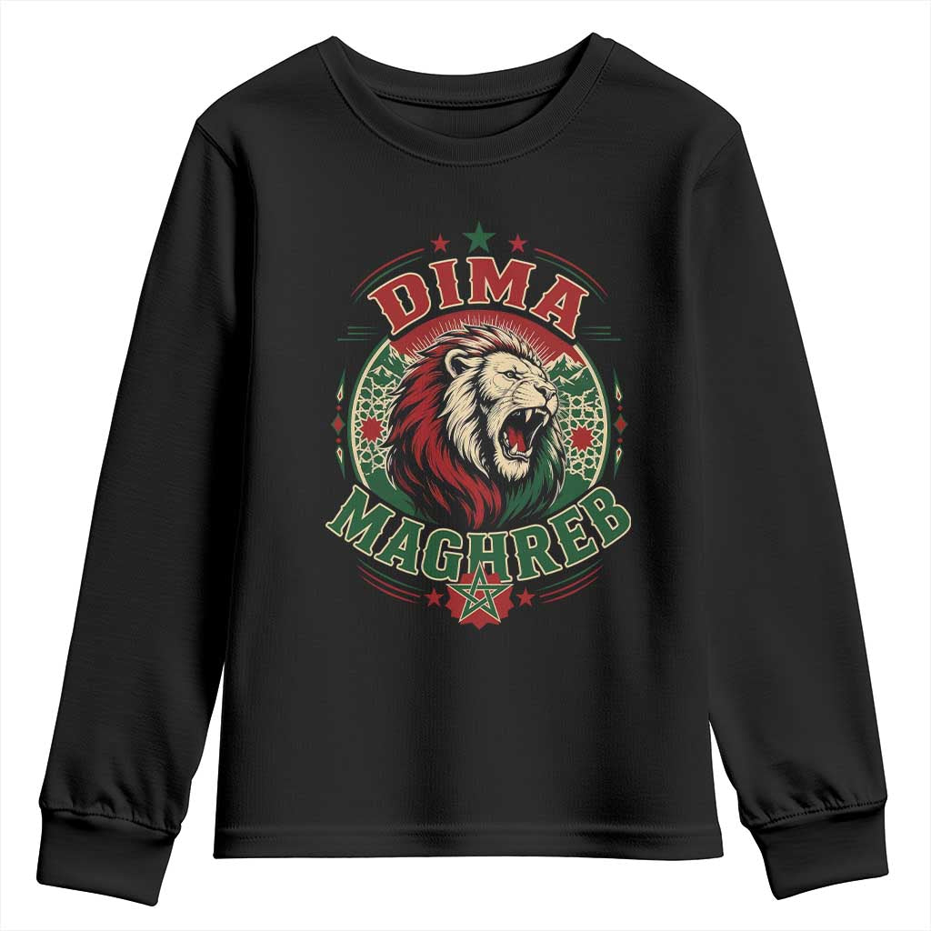 Dima Maghreb Morocco Lion Roar Youth Sweatshirt Proud Patriotic Moroccan Spirit Heritage Support
