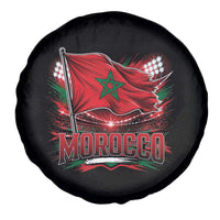 Waving Morocco Flag Stadium Lights Spare Tire Cover Patriotic Moroccan Soccer Fans