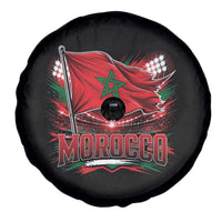 Waving Morocco Flag Stadium Lights Spare Tire Cover Patriotic Moroccan Soccer Fans