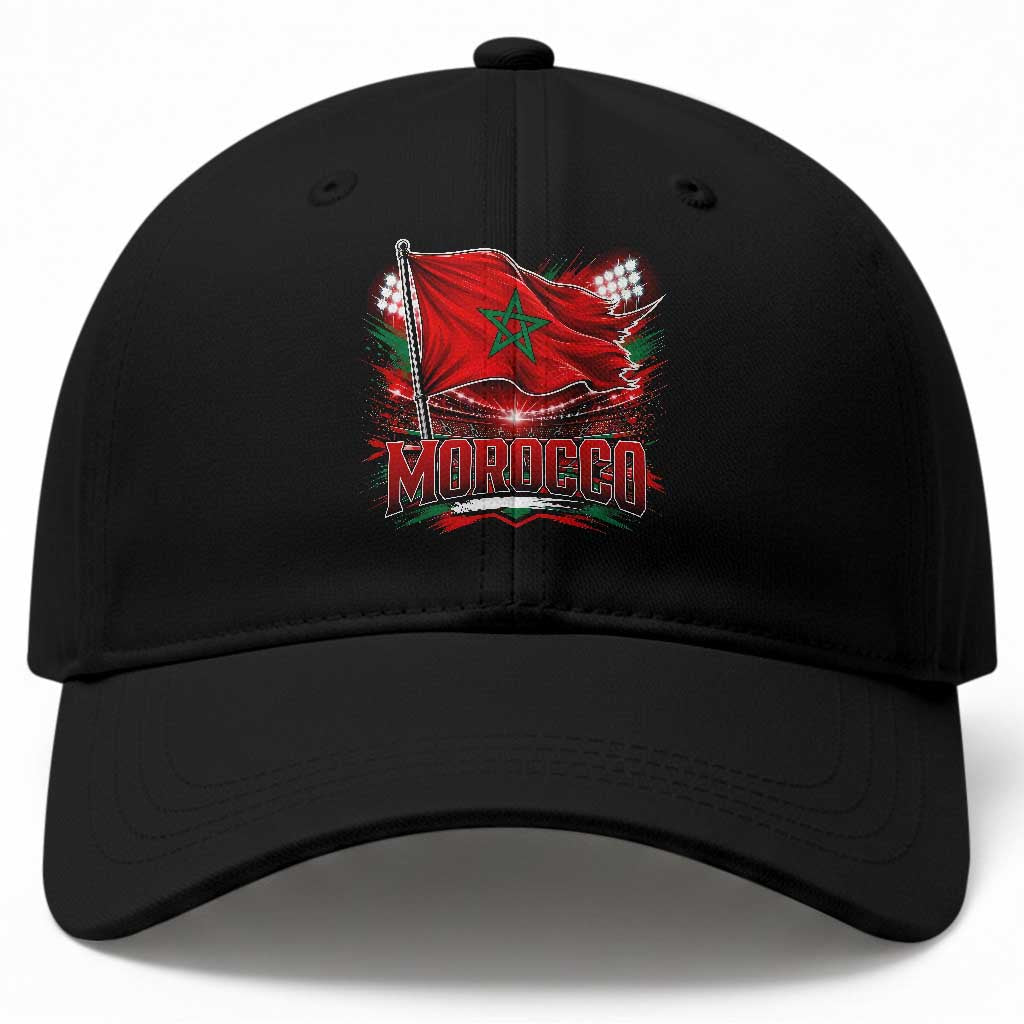 Waving Morocco Flag Stadium Lights Baseball Cap Patriotic Moroccan Soccer Fans