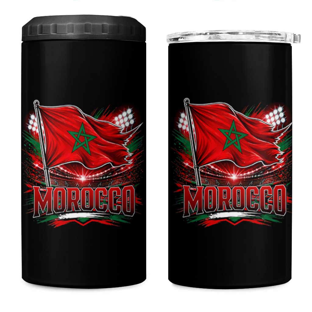Waving Morocco Flag Stadium Lights 4 in 1 Can Cooler Tumbler Patriotic Moroccan Soccer Fans