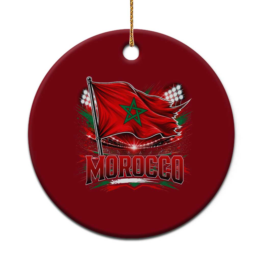 Waving Morocco Flag Stadium Lights Ceramic Ornament Patriotic Moroccan Soccer Fans