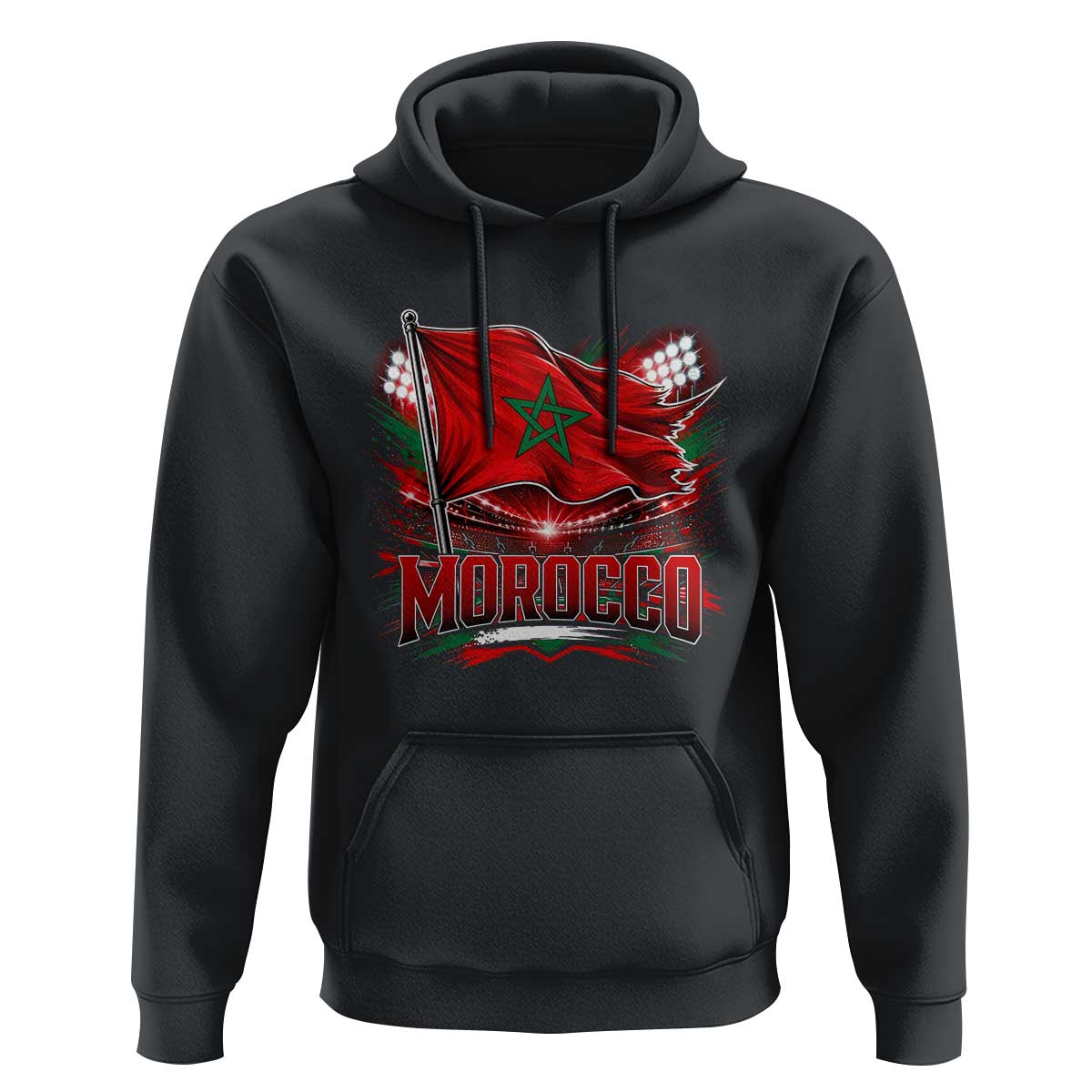 Waving Morocco Flag Stadium Lights Hoodie Patriotic Moroccan Soccer Fans