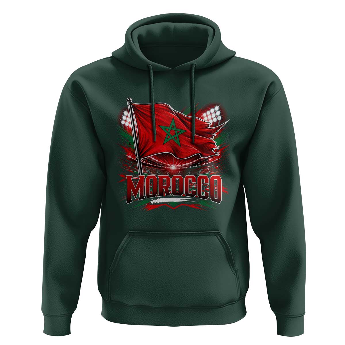 Waving Morocco Flag Stadium Lights Hoodie Patriotic Moroccan Soccer Fans