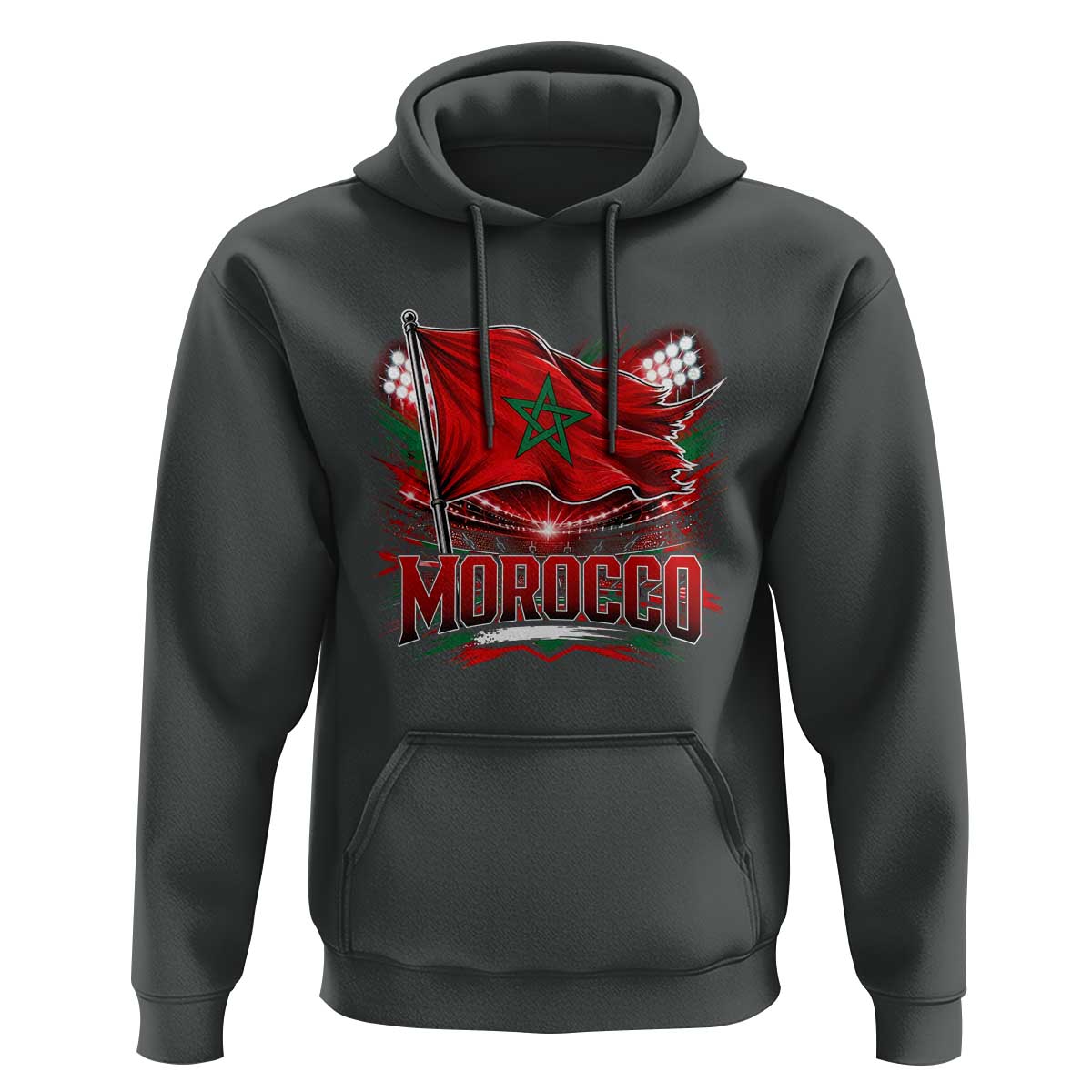 Waving Morocco Flag Stadium Lights Hoodie Patriotic Moroccan Soccer Fans