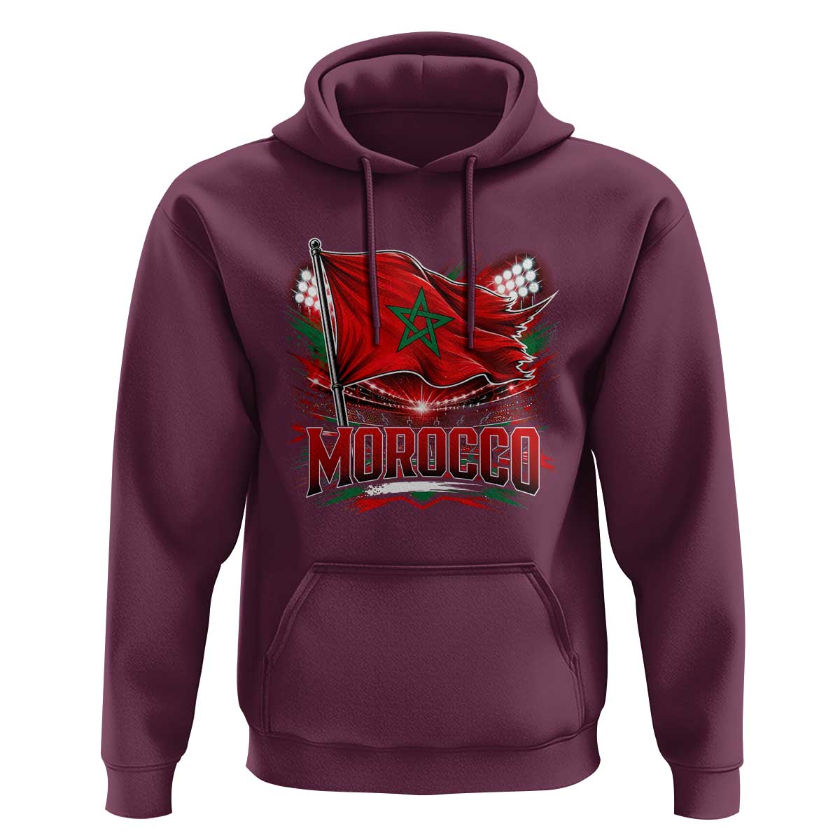 Waving Morocco Flag Stadium Lights Hoodie Patriotic Moroccan Soccer Fans