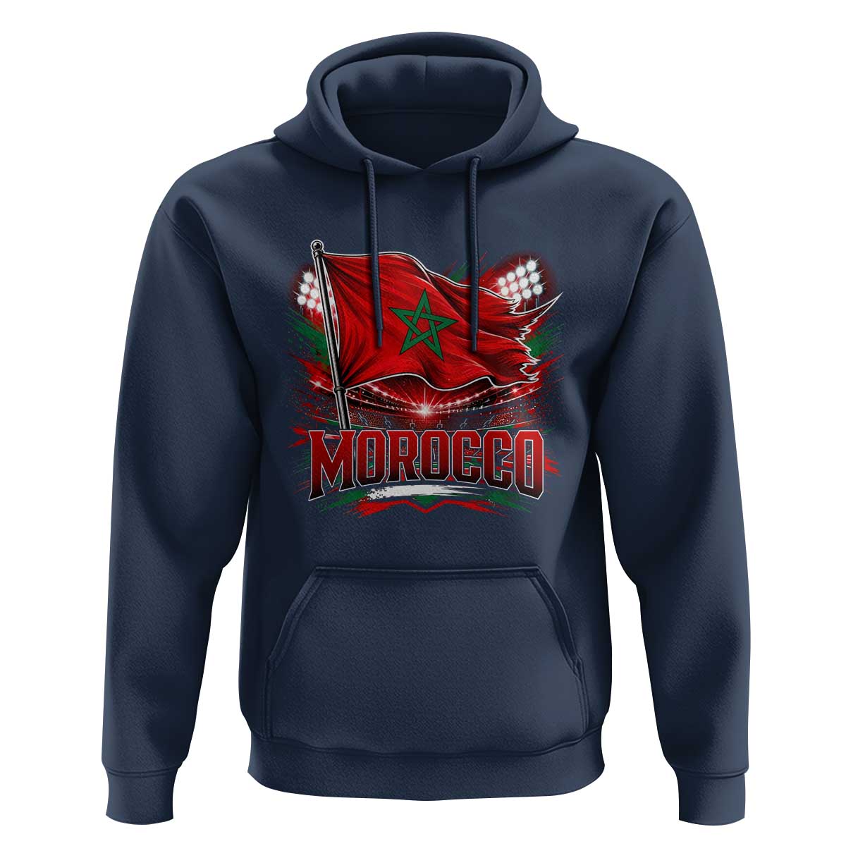 Waving Morocco Flag Stadium Lights Hoodie Patriotic Moroccan Soccer Fans