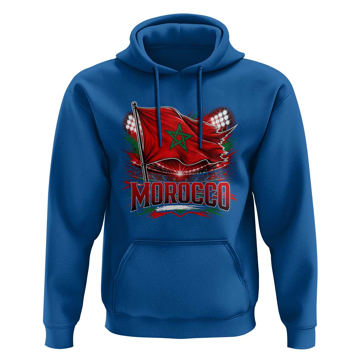Waving Morocco Flag Stadium Lights Hoodie Patriotic Moroccan Soccer Fans