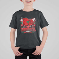 Waving Morocco Flag Stadium Lights T Shirt For Kid Patriotic Moroccan Soccer Fans