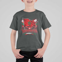 Waving Morocco Flag Stadium Lights T Shirt For Kid Patriotic Moroccan Soccer Fans