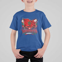 Waving Morocco Flag Stadium Lights T Shirt For Kid Patriotic Moroccan Soccer Fans