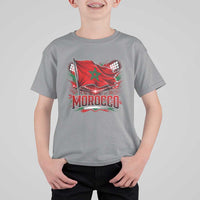 Waving Morocco Flag Stadium Lights T Shirt For Kid Patriotic Moroccan Soccer Fans