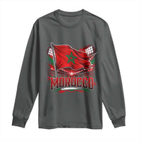 Waving Morocco Flag Stadium Lights Long Sleeve Shirt Patriotic Moroccan Soccer Fans