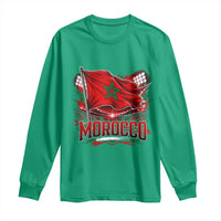 Waving Morocco Flag Stadium Lights Long Sleeve Shirt Patriotic Moroccan Soccer Fans