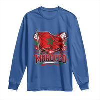 Waving Morocco Flag Stadium Lights Long Sleeve Shirt Patriotic Moroccan Soccer Fans