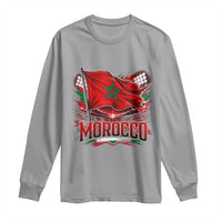 Waving Morocco Flag Stadium Lights Long Sleeve Shirt Patriotic Moroccan Soccer Fans