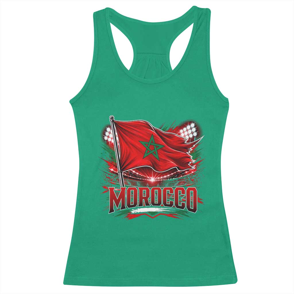 Waving Morocco Flag Stadium Lights Racerback Tank Top Patriotic Moroccan Soccer Fans