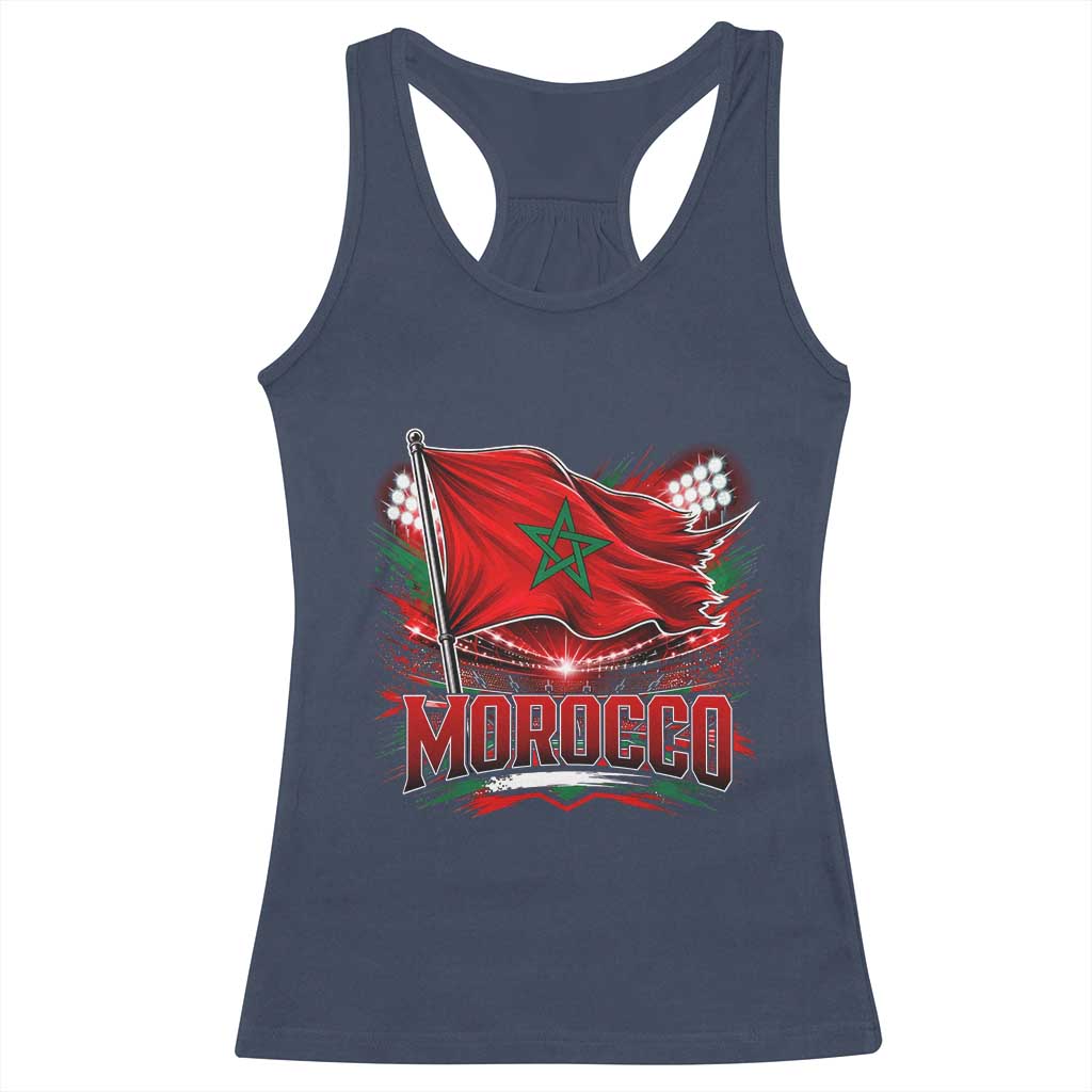 Waving Morocco Flag Stadium Lights Racerback Tank Top Patriotic Moroccan Soccer Fans