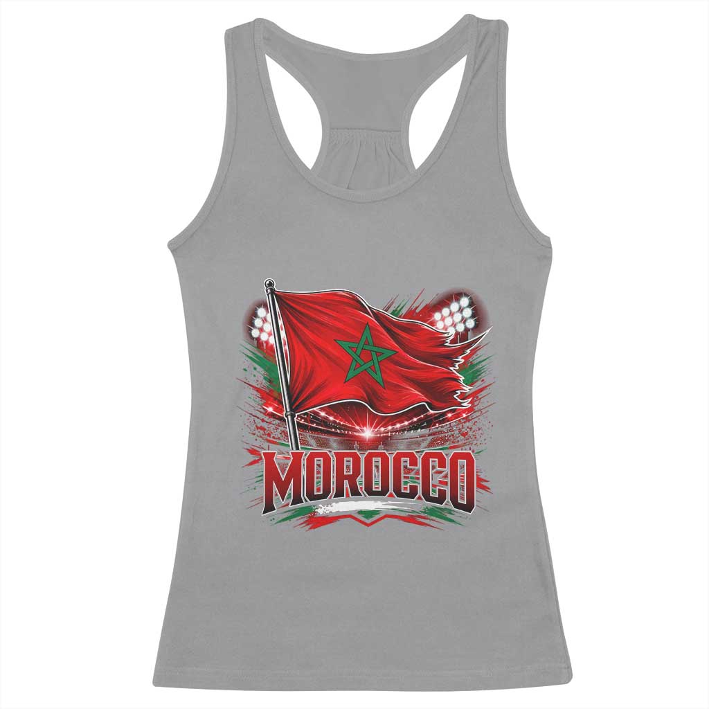 Waving Morocco Flag Stadium Lights Racerback Tank Top Patriotic Moroccan Soccer Fans