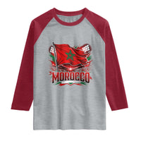 Waving Morocco Flag Stadium Lights Raglan Shirt Patriotic Moroccan Soccer Fans