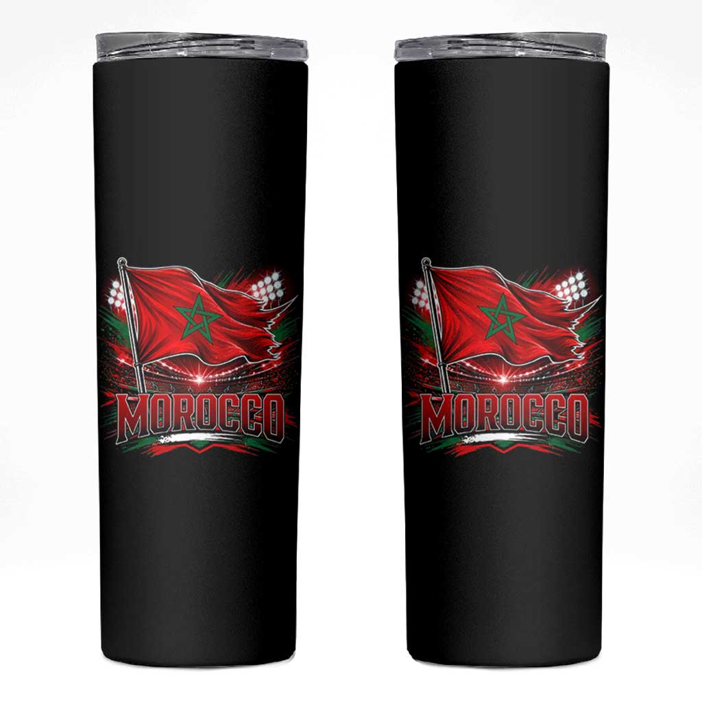 Waving Morocco Flag Stadium Lights Skinny Tumbler Patriotic Moroccan Soccer Fans