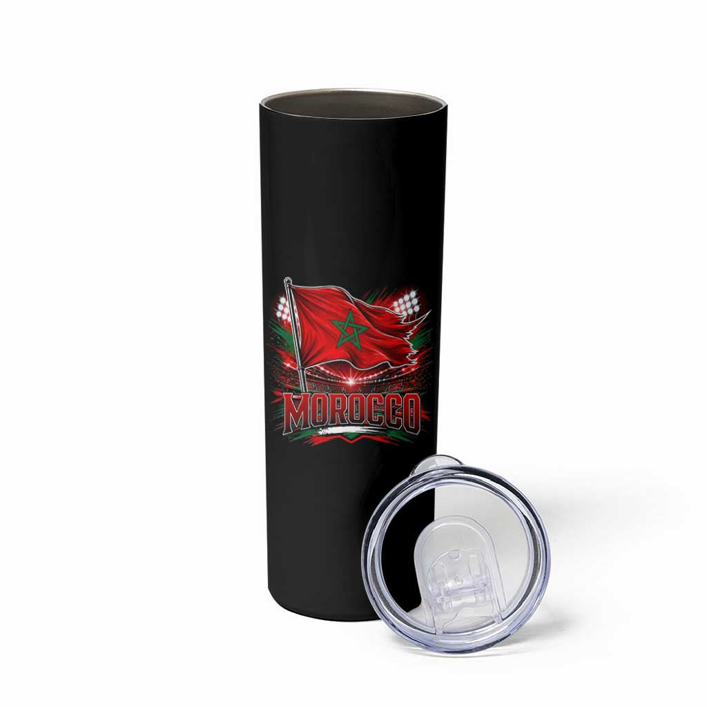 Waving Morocco Flag Stadium Lights Skinny Tumbler Patriotic Moroccan Soccer Fans