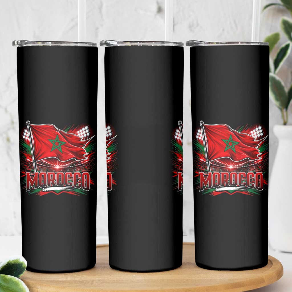 Waving Morocco Flag Stadium Lights Skinny Tumbler Patriotic Moroccan Soccer Fans