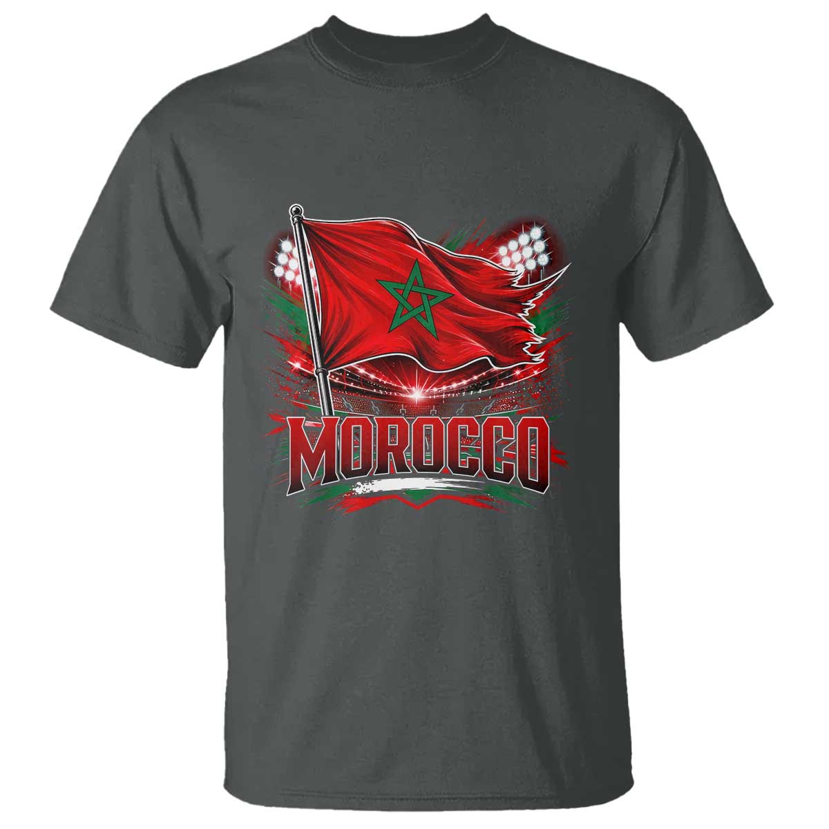 Waving Morocco Flag Stadium Lights T Shirt Patriotic Moroccan Soccer Fans