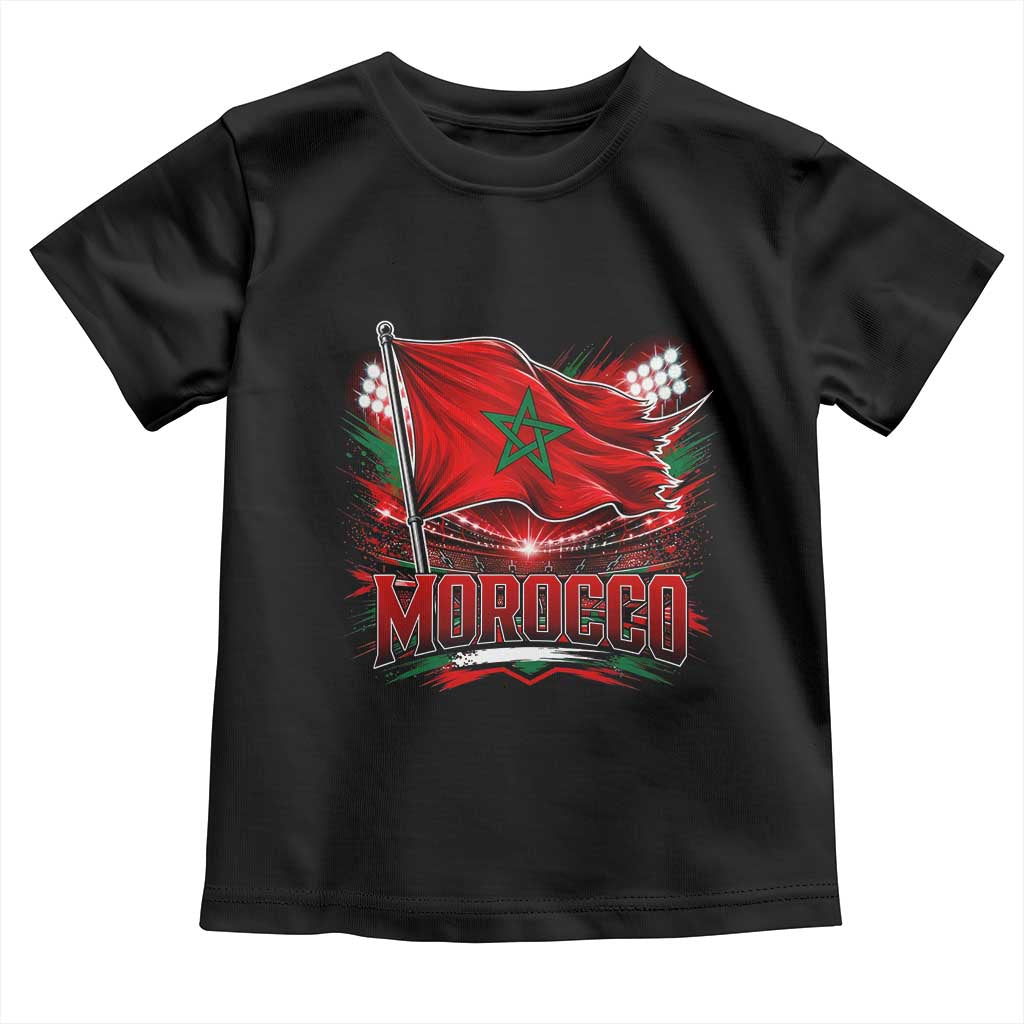 Waving Morocco Flag Stadium Lights Toddler T Shirt Patriotic Moroccan Soccer Fans