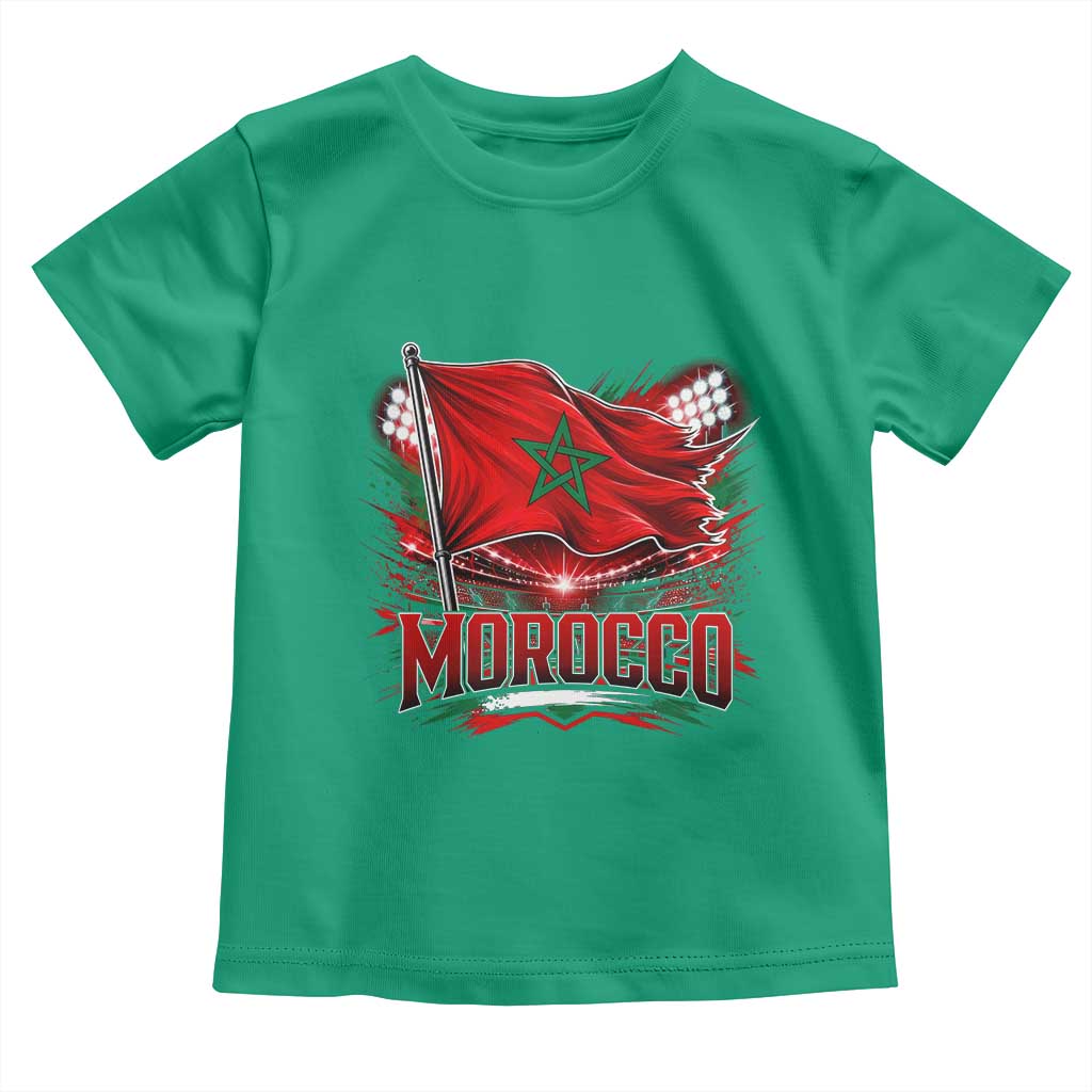 Waving Morocco Flag Stadium Lights Toddler T Shirt Patriotic Moroccan Soccer Fans