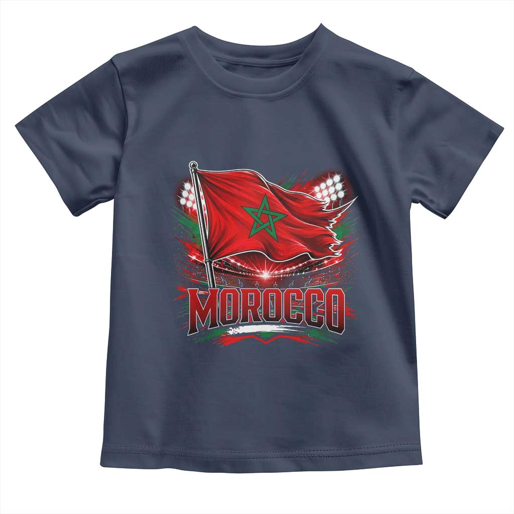 Waving Morocco Flag Stadium Lights Toddler T Shirt Patriotic Moroccan Soccer Fans