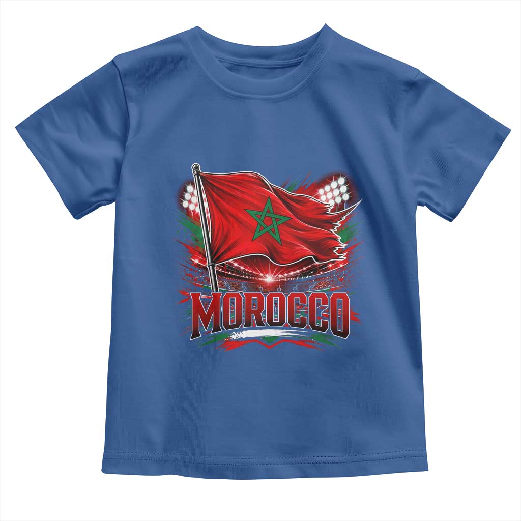 Waving Morocco Flag Stadium Lights Toddler T Shirt Patriotic Moroccan Soccer Fans