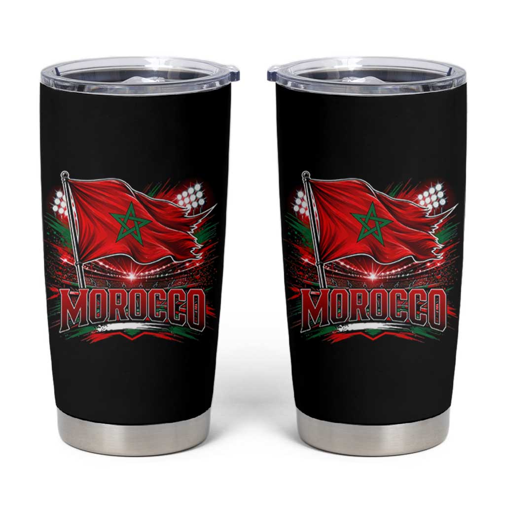 Waving Morocco Flag Stadium Lights Tumbler Cup Patriotic Moroccan Soccer Fans