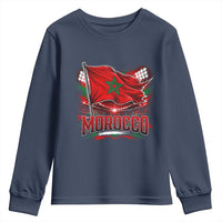 Waving Morocco Flag Stadium Lights Youth Sweatshirt Patriotic Moroccan Soccer Fans