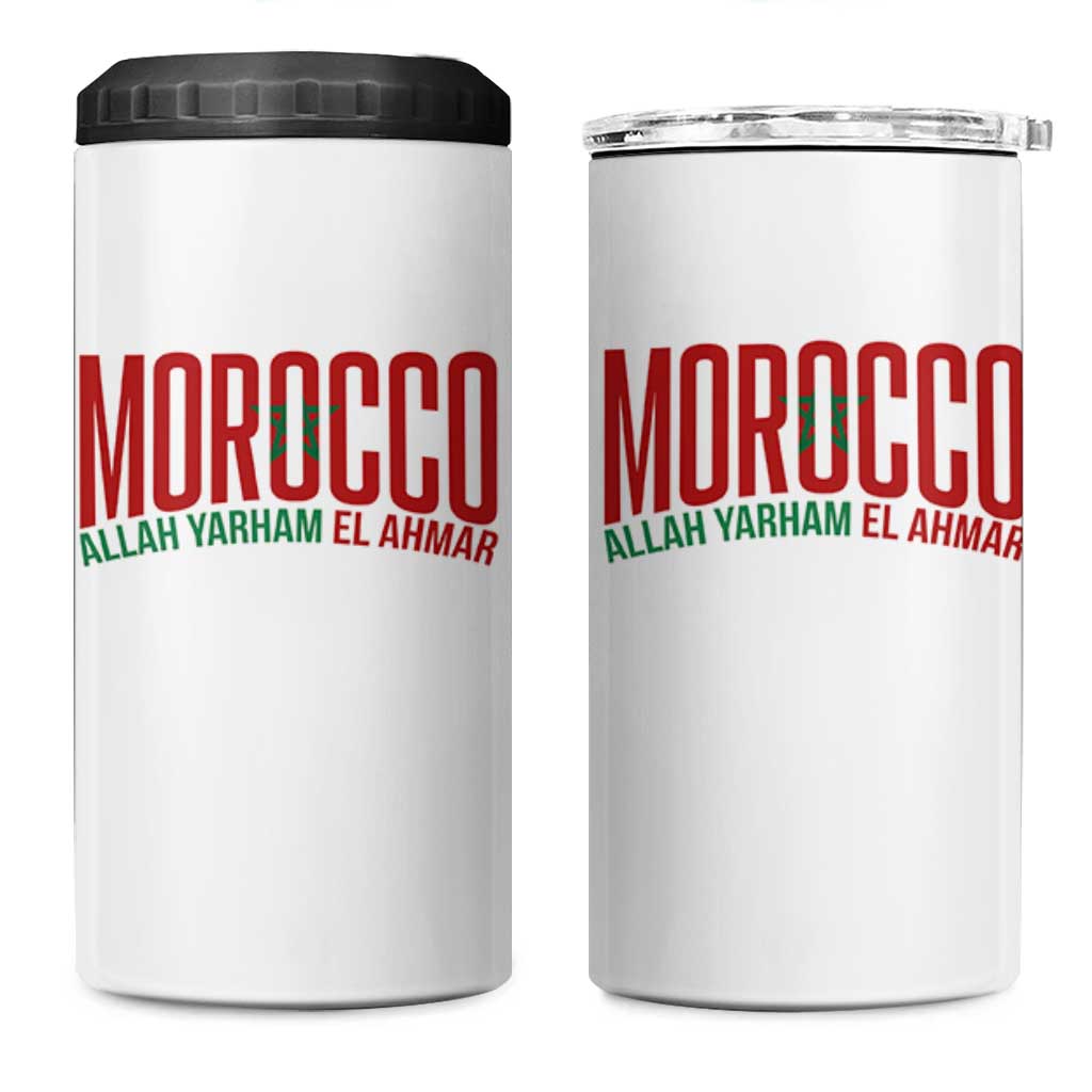 Morocco Flag Pride Allah Yarham El Ahmar 4 in 1 Can Cooler Tumbler Moroccan Soccer Football Fans Gift