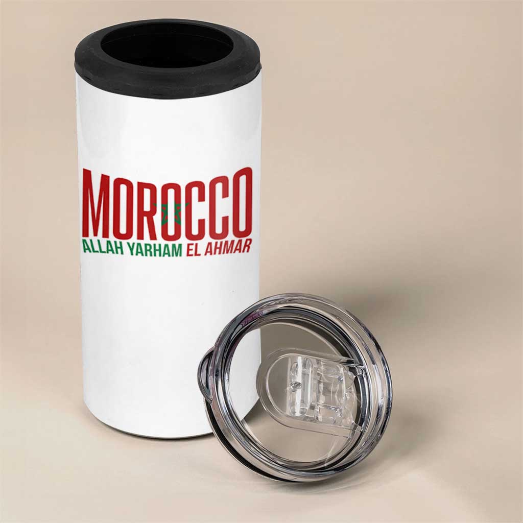 Morocco Flag Pride Allah Yarham El Ahmar 4 in 1 Can Cooler Tumbler Moroccan Soccer Football Fans Gift
