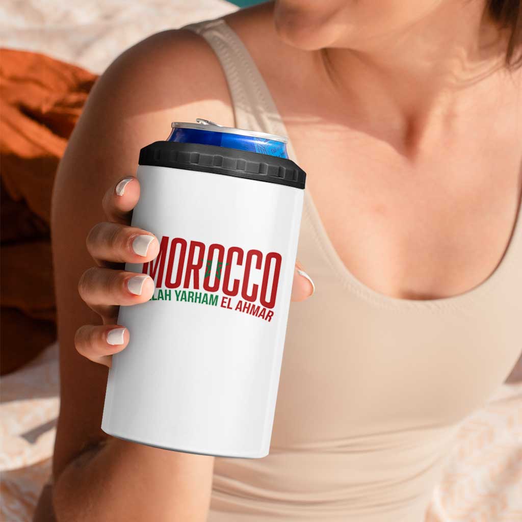 Morocco Flag Pride Allah Yarham El Ahmar 4 in 1 Can Cooler Tumbler Moroccan Soccer Football Fans Gift