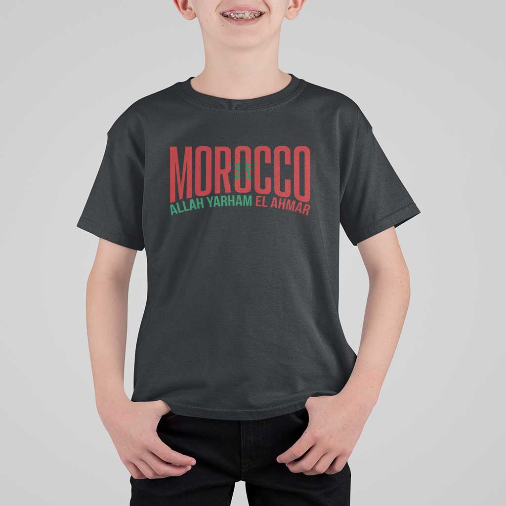 Morocco Flag Pride Allah Yarham El Ahmar T Shirt For Kid Moroccan Soccer Football Fans Gift