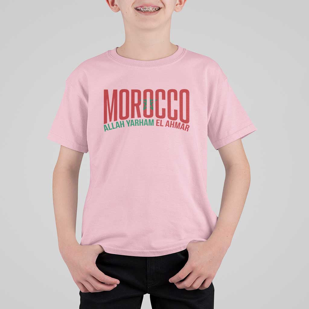 Morocco Flag Pride Allah Yarham El Ahmar T Shirt For Kid Moroccan Soccer Football Fans Gift