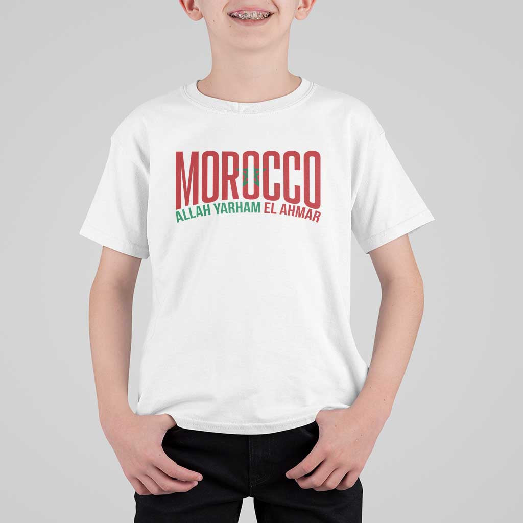 Morocco Flag Pride Allah Yarham El Ahmar T Shirt For Kid Moroccan Soccer Football Fans Gift